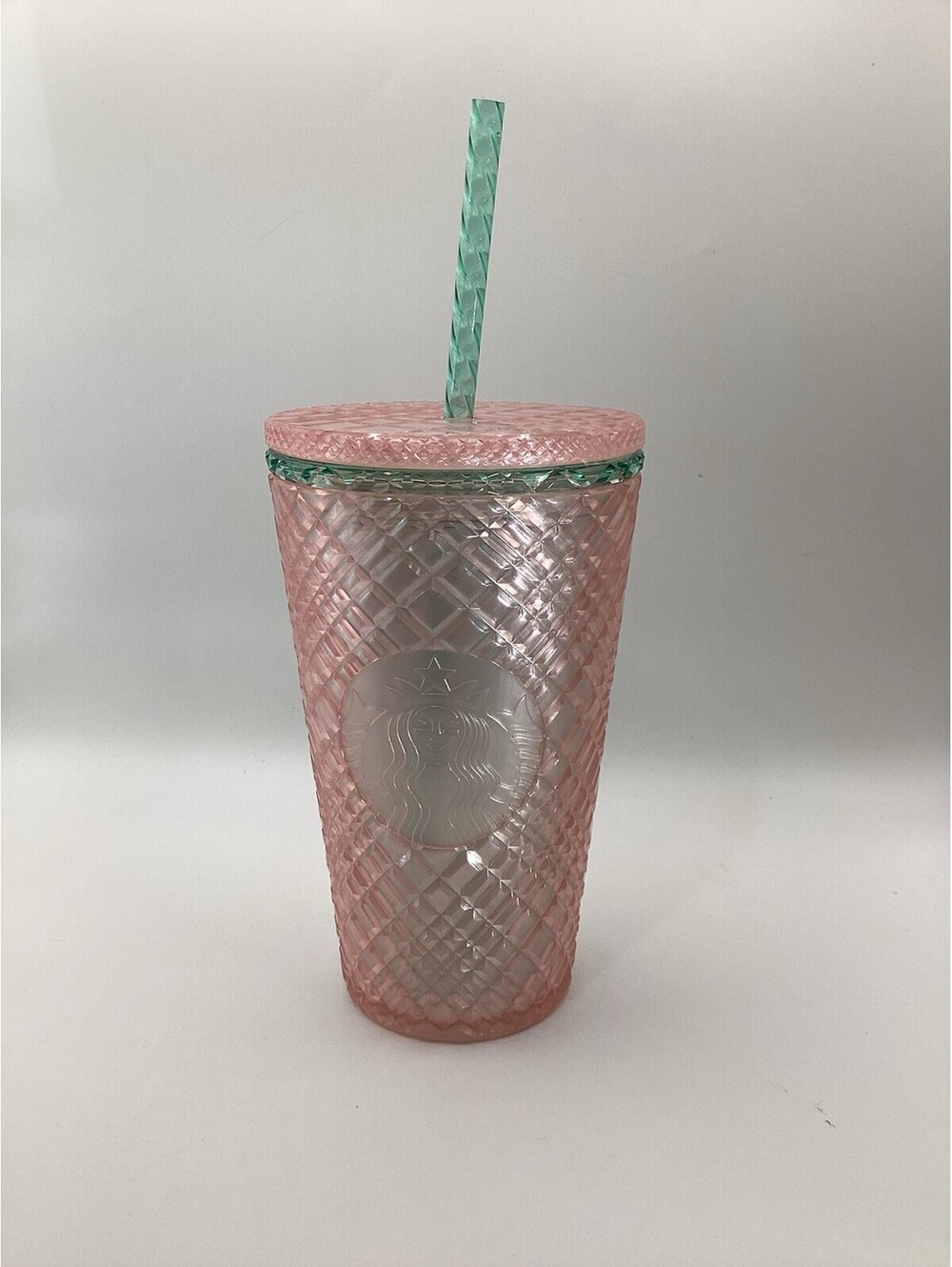 Starbucks 2023 Iridescent Bubblegum Grid Pink Silver 16oz Cold Cup Grand Tumbler